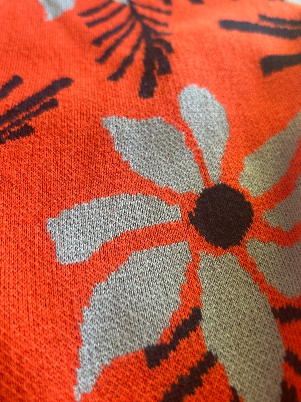 CABI Bloom Cardigan Floral Intarsia Knit Sweater Orange Blue Black Size M EUC - Picture 6 of 9